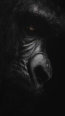 Wall Mural -  A monochrome image of a gorilla's face with a red-eyed gorilla staring behind