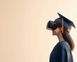 © Khuefa - Student in a VR headset and graduation cap, futuristic learning, 3D illustration