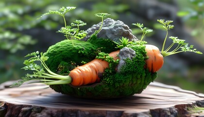 Vibrant Carrots Nestled in Lush Green Moss Created Through Generative AI