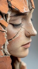 Wall Mural -  A tight shot of a woman's statuesque face with closed eyes and hands resting behind her head