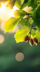 Wall Mural -  A tree branch with ripe fruit nestled among its leaves, illuminated by the radiant sun