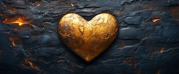 Wall Mural - A golden heart symbol set against a textured dark background, evoking warmth and emotion.