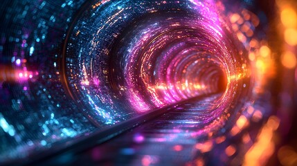 Wall Mural - A Journey Through a Dazzling Digital Tunnel Filled with Vibrant Colors and Mesmerizing Lights. Abstract Tunnel Background