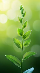 Canvas Print -  A tight shot of a plant with an abundance of verdant leaves adorning its stem, while the backdrop softly blurs