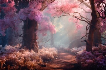 Canvas Print - Pastel enchanted forest landscape outdoors woodland.