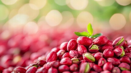 Poster -  A stack of pomegranates, one adorned with a verdant leaf atop