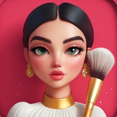 Sticker - 3D Makeup Artist Icon: Professional in Cosmetic Application Illustration Logo