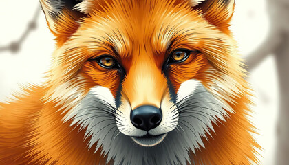 Wall Mural - A red fox with a fluffy tail and a black nose