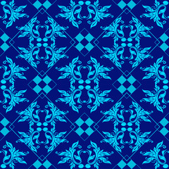 Classic damask seamless pattern with flowers blue, vector, texture, design 