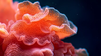 Wall Mural -  A tight shot of an orange-pink sea anemone, bejeweled with water droplets atop