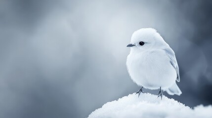 Canvas Print -  A small white bird atop a mound of snow upon a snow-covered ground