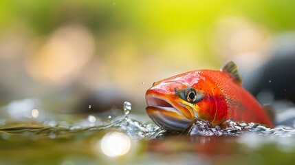 Wall Mural -  A tight shot of a fish submerged in water, adorned with droplets at its base