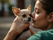 © Kasper - Chihuahua dog getting affection from a human.