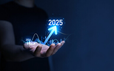 Development to success and motivation in 2025.Growth and development chart of company in new year 2025. Planning,opportunity, challenge and business strategy in new year 2025.