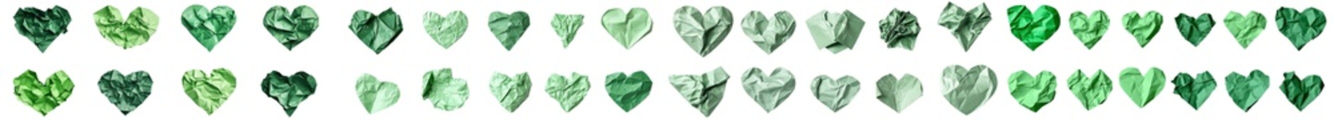 Dark light green lime crumpled crushed scrunched torn paper heart love, circle round shape on transparent cutout. Many different designs. Mockup template artwork graphic.