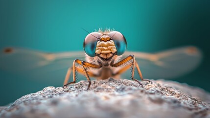 Wall Mural -  A macro shot of a bug on a rock with a softly blurred background and a blue sky