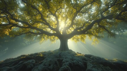 Wall Mural - Majestic Tree with Sun Rays