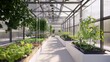 © arthit - A smart greenhouse equipped with sensors and automated systems for efficient plant care and monitoring.