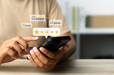 Wall Mural - online customer satisfaction survey service concept, client rate service from experience in applicat