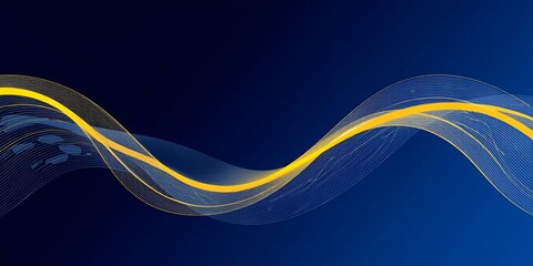 Wall Mural - Abstract background with wavy lines in blue and yellow.