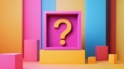 A vibrant and colorful scene featuring a question mark in a box, ideal for concepts of inquiry, curiosity, and creativity.