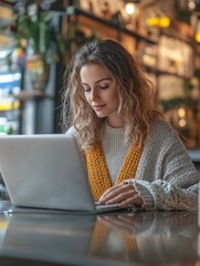 Canvas Print - Busy Woman Working on Laptop