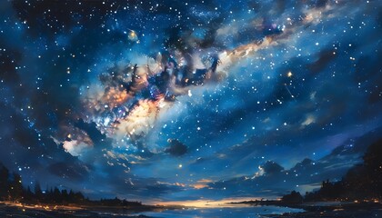 Wall Mural - Celestial panorama of the Milky Way galaxy adorned with countless twinkling stars in a serene night sky