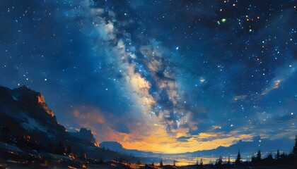 Wall Mural - Celestial panorama of the Milky Way galaxy adorned with countless twinkling stars in a serene night sky