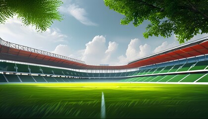 Canvas Print - Vibrant Green Football Field with Lush Grass Texture and Detailed Meadow Landscape at a Stadium