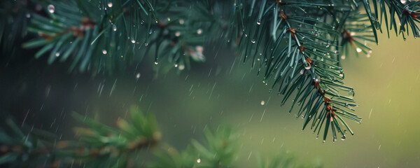 Panorama Background Banner Close up of the pine tree branches in the sunlight. Creative banner. Copyspace image