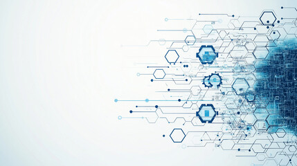 Wall Mural - A blue and white background with a lot of hexagons and dots