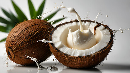 Coconut splash whit coconut milk isolated . Ai generative