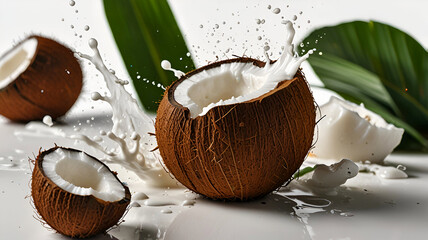 Coconut splash whit coconut milk isolated . Ai generative