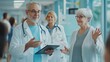 © alan - Medical pros aid elders via hospital tech, approving care.