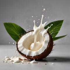 Coconut splash whit coconut milk isolated . Ai generative