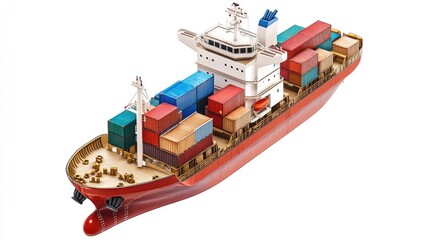 Wall Mural - Container ship with cargo, future of logistics, isolated on white background