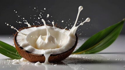 Coconut splash whit coconut milk isolated . Ai generative