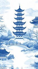 Wall Mural - Chinese temple architecture building outdoors.