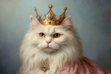 Canvas Print - Cat wearing crown painting animal mammal.