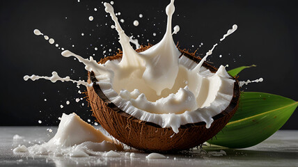 Coconut splash whit coconut milk isolated . Ai generative