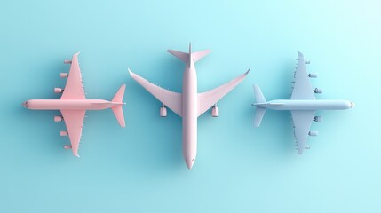 Wall Mural - Flat design cargo planes in pastel 3D render, import-export logistics, visualizing air freight transportation 