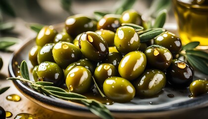 Raw Green Organic Marinated Olives in Oil
