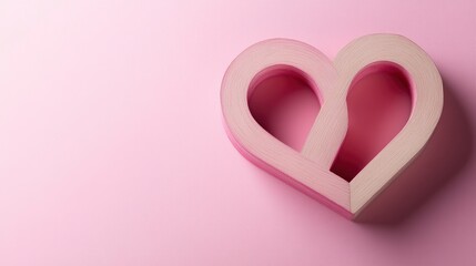 Banner Of Two Pink Wooden Interlocking Hearts With High Gloss Finish On Pink Background - Valentine's Day / Marriage Concept with generative ai