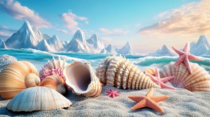 Wall Mural - Serene Beach Shells with Ocean View