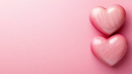 Banner Of Two Pink Wooden Interlocking Hearts With High Gloss Finish On Pink Background - Valentine's Day / Marriage Concept with generative ai