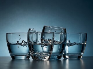 Poster - Crystal-clear water in glass bowls against a blue background