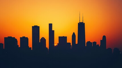 Breathtaking Sunset Silhouette of Chicago Skyline