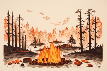 Canvas Print - Camp fire outdoors bonfire nature.