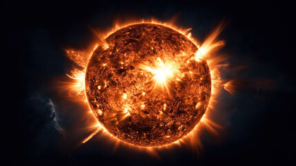 Wall Mural - a high-resolution image of the sun with detailed solar flares and plasma eruptions, set against the 