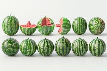 Wall Mural - watermelon collection, 3d render, isolated on white background 